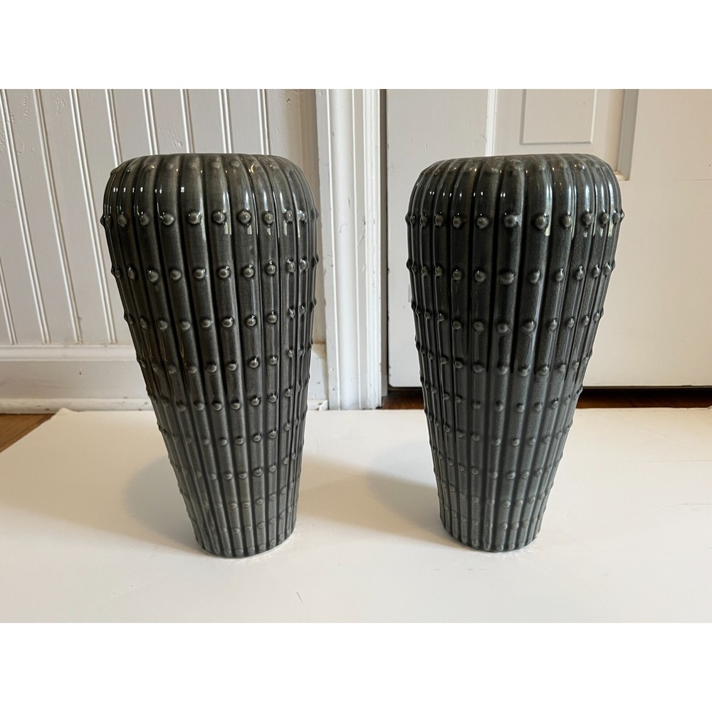 Dot Ceramic Gray GLAZE w/dots pair of Vases Home‎ Decor 10.5 in. tall